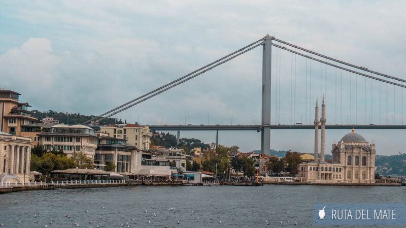 Navegando por el canal del Bosforo te cruzas con puentes y mezquitas