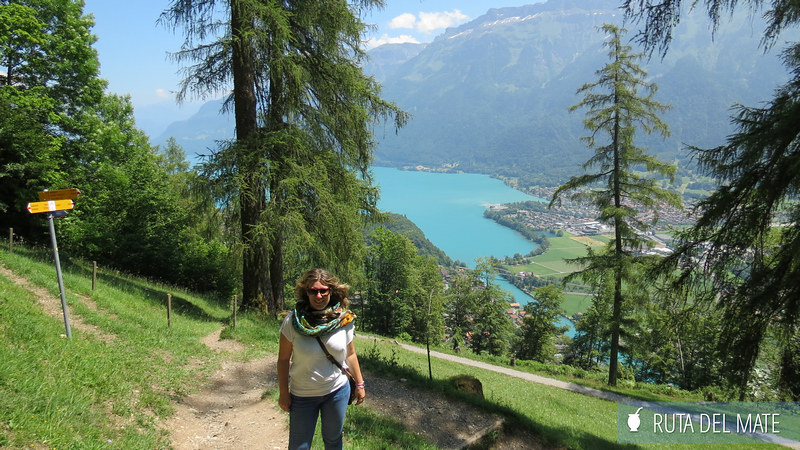 Flor walking down the path leading from the centre of Interlaken to the HarderKulm viewpoint.