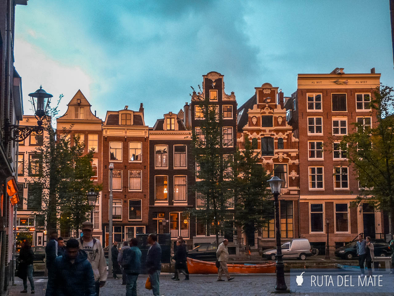 Classic Amsterdam houses in the historic center, tall and narrow with large windows
