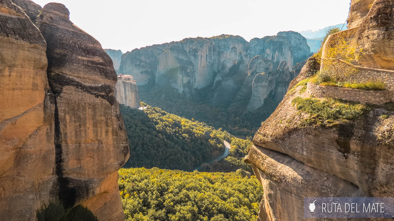 The mountainous landscape surrounding the monasteries of Meteora in Greece