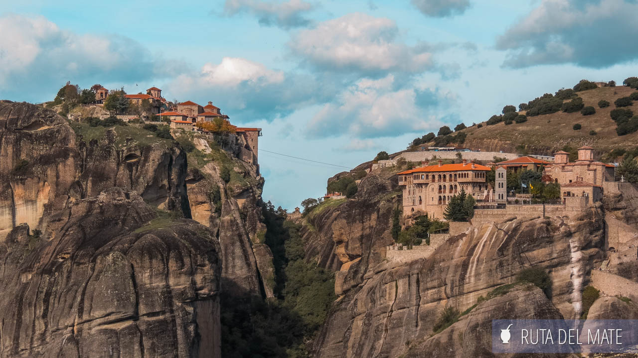 The monasteries of Meteora that seem to be hanging on the mountain, an ideal destination for a 5-day Greek driving tour.