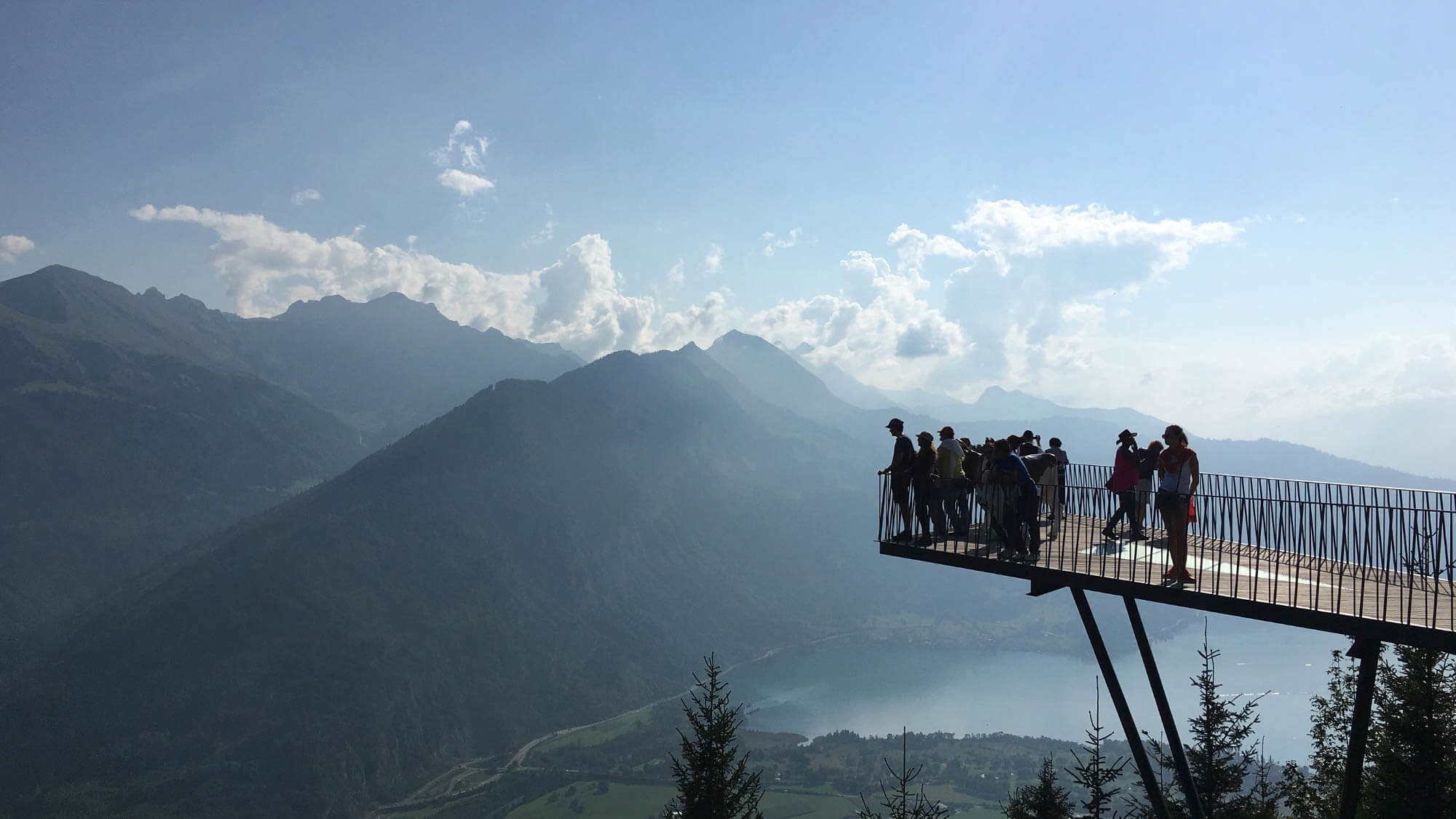 View from the Harder Kulm lookout point to the mountains and the village of Interlaken.