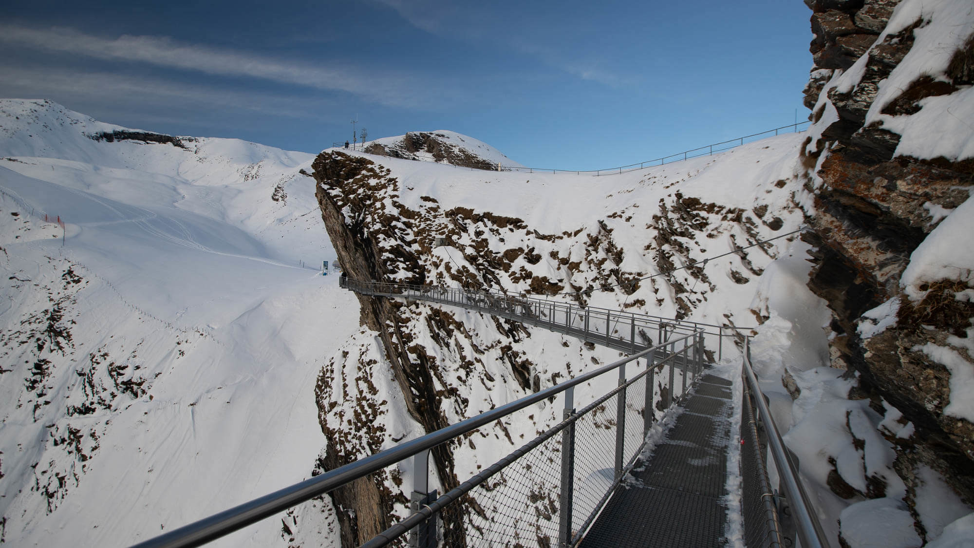 Suspension footbridge around Mount First in the Swiss Alps