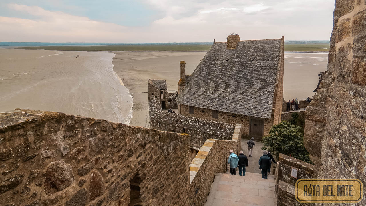 View of the tide rising from the village of Mont Saint-Michel