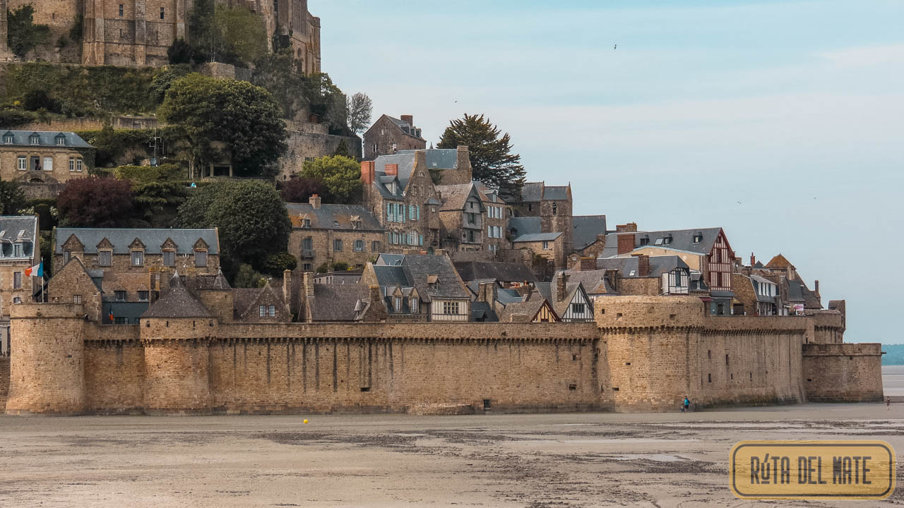 Mont Saint-Michel from outside, at low tide. Learn more about the tides in this guide to visiting Mont Saint-Michel